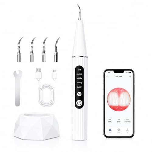 Zhicheng Smart Visual Dental Scaler with HD Camera & LED Light Wireless Oral Care Tool with 5 Modes IPX6 Waterproof 4 Replaceable Tips