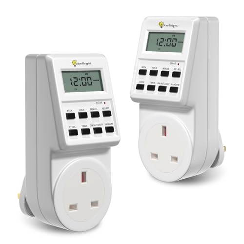 TobeBright Digital Timer Plug Socket UK 24 Hours/Weekly Digital Plug-in Timer Socket, 240V 3 Pin Plug with Programmable Time Controller, Electric Switch Energy Save Timer Plug, 2 pcs