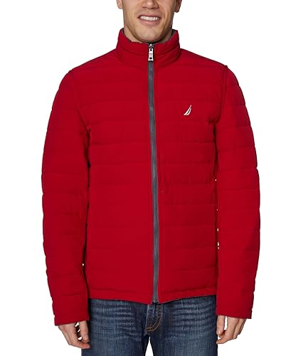 Image of Nautica Men's Reversible Quilted Puffer Jacket -Midweight Mechanical Stretch Winter Coat