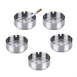 5 Pack Deluxe Round Stainless Steel Cigarette Ashtray Ash Holder for Home,Hotel,Restaurant,Indoor,Outdoor (Silver)