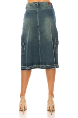 Women's Juniors/Plus Size Calf - Length Stretch Denim Cargo Style Skirt (79143)3