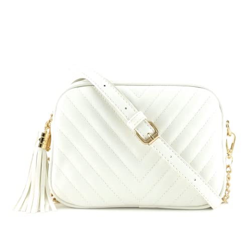 Image of Simple Shoulder Crossbody Bag With Metal Chain Strap And Tassel Top Zipper