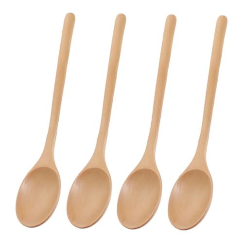 TEHAUX 4個木製長柄コーヒースプーン 風スル多用途デザート 蜂蜜 ジャム用 食品グレード小型スプーン 木材製耐汚染調理器対応