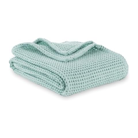 Berkshire Blanket-Waffle Lyra Acrylic Throw, Lightweight Soft Cozy Knitted Throw, 300GSM Warm Waffle Throw for Bed, Sofa, Couch and Travel, Frosty Mint, 50 x 60 in Cover
