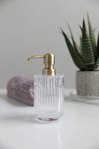 Rail19 Parisian Clear Fluted Glass Soap Dispenser - Refillable Lotion & Hand Soap For Kitchen And Bathroom, 10Oz (Farmhouse Brass) #TOP2