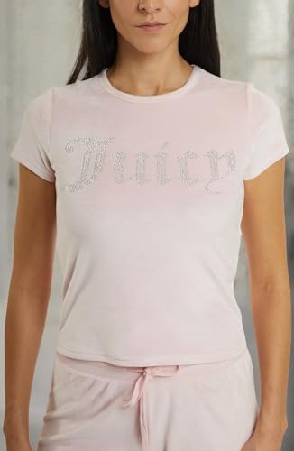 Image of Juicy Couture Women's 2 Piece Velvet Fleece Short Sleeve Shirt and Pants Lounge Sleepwear Set