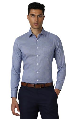Image of Van Heusen Men Blue Slim Fit Check Full Sleeves Formal Shirt