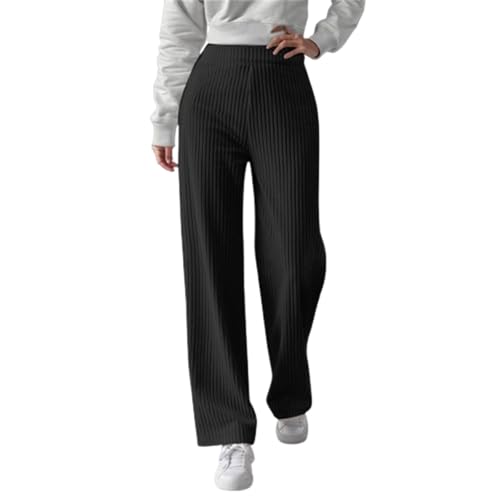 Pantalones de punto para mujer, cintura alta, elásticos, pantalones de ocio, pierna ancha, pantalones de tela con forro térmico, pantalones de pijama, suaves y cómodos, pantalones térmicos, rectos