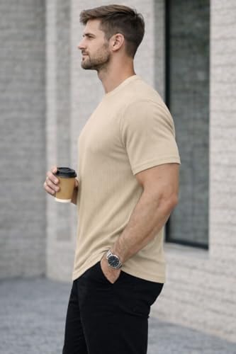 Image of Mack Jonney Men's Striped Ribbed Black Half Sleeve T-Shirt | Premium Soft Stretch Fabric | Casual Wear Round Neck Tee-M6358