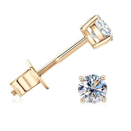 10K Solid White Yellow Gold Stud Earrings for Men, 0.2ct - 4.0ct Solitaire Round Moissanite Earrings with 10K Real Gold Secure Screw Backs Earring Fine Jewelry Gifts for Women Men, D Color VVS1