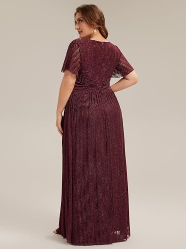 Image of Ever-Pretty Women's Plus Size Glitter Formal Dresses for Curvy Women A Line V Neck Gala Mother of Bride Dress Evening Gown