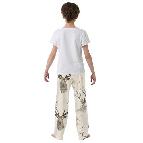 Reindeer and Floral Boys Long Pants Soft Trousers Elastic Waist Kids Lounge Bottoms with Pockets S-XL3