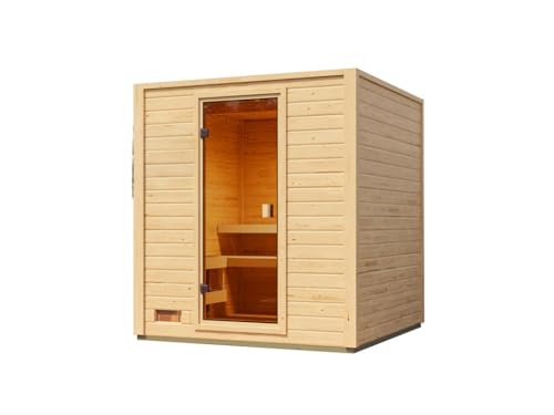 Karibu Gartensauna 195,6x189,9x212,4cm│Außensauna aus Fichte│mit bronzierter Glastür & 2...