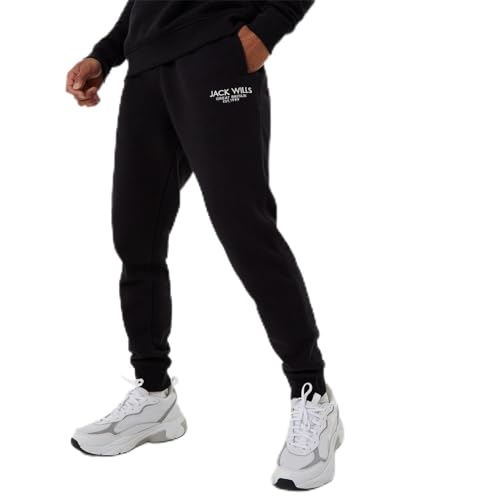 Jack Wills Mens Haydor Graphic Joggers Fleece Jogging Bottoms Trousers Pants Black M
