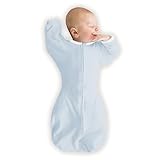 SwaddleDesigns Organic Transitional Swaddle Sack, Arms Up Swaddle with Half-Length Sleeves & Mitten Cuffs, Medium, 3-6 Months, 14-21 lbs, Soft Blue