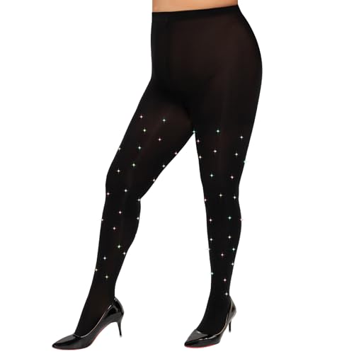 MANZI Sparkle Rhinestone Plus Size Tights for Women Queen Size Sparkly Stockings Shiny Opauqe Pantyhose