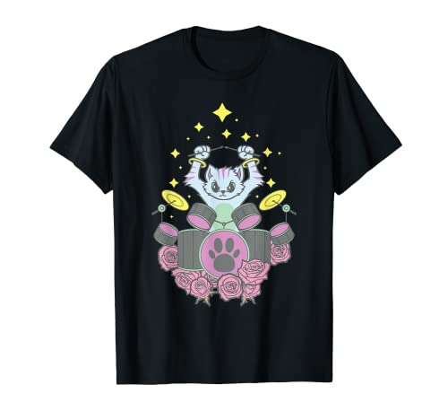 Pastel Goth Kawaii Heavy Metal Regalo Tambor Gato Camiseta
