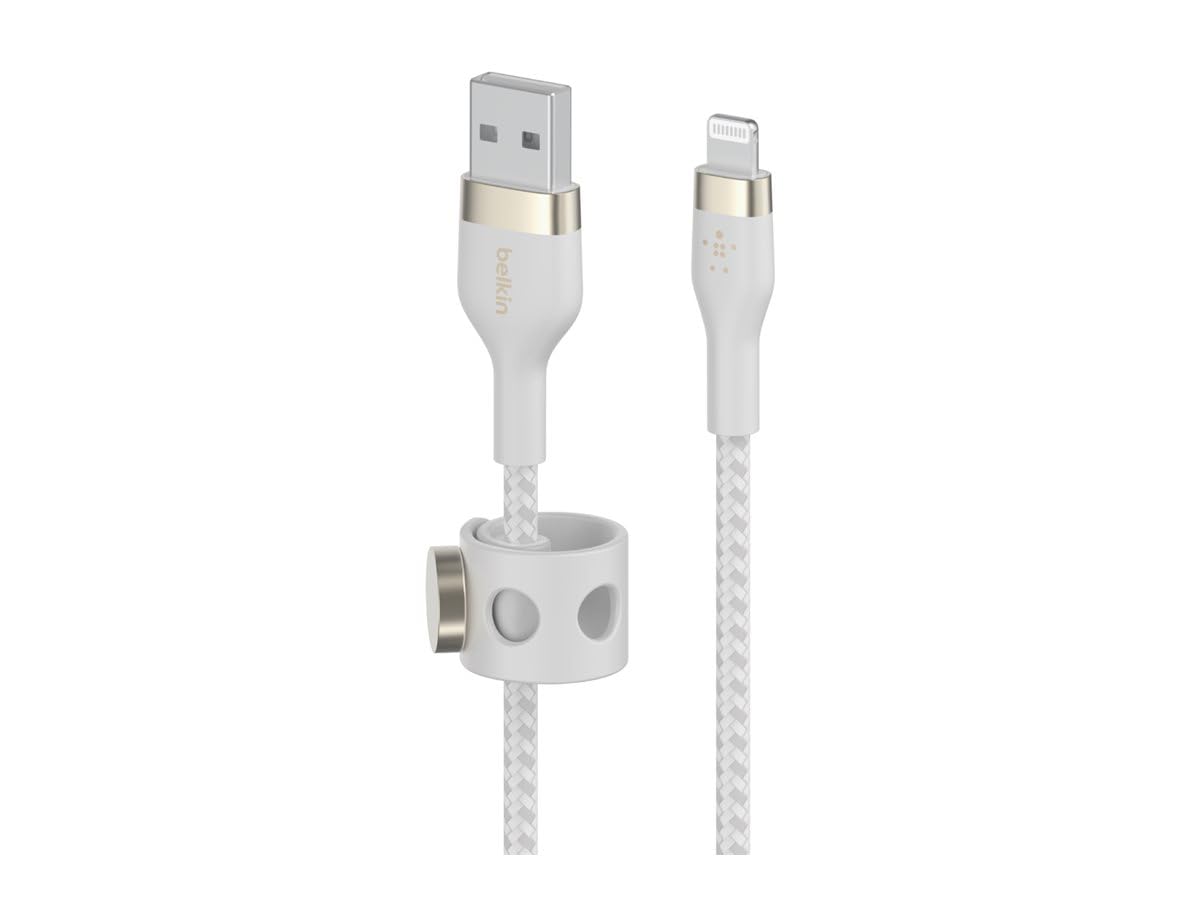 Belkin BoostCharge Pro Flex Örgülü USB Tip A - Yıldırım Kablosu (1M/3,3FT), MFi Sertifikalı Şarj Kablosu - Beyaz