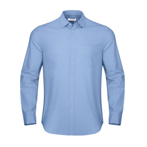 Image of JEKAOYI Mens Button Down Cotton Linen Shirts Casual Long Sleeve Beach Tops