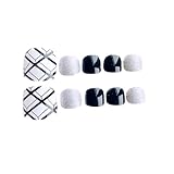 24pcs Fake Toe Nail Short Square False Toenails Tips Full Cover for Women and Girls Black and Silver
