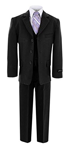 Johnnie Lene Little Boy's Formal Dress Suit JL5014 (4, Pinstripe Black)