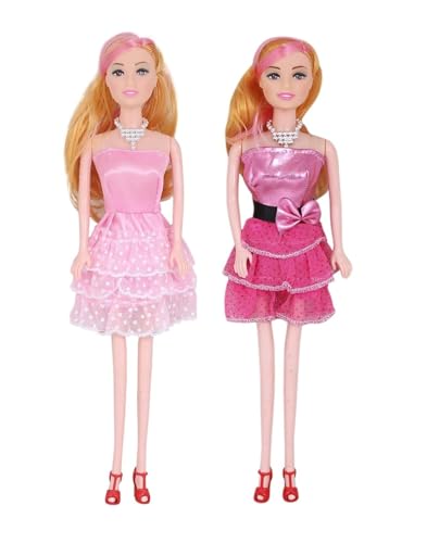 Image of Tickles Fashion Stylish Doll with Friend Pretend Play Toy for Kids Girls Birthday Gift (Size: 30 cm Color: Pink)