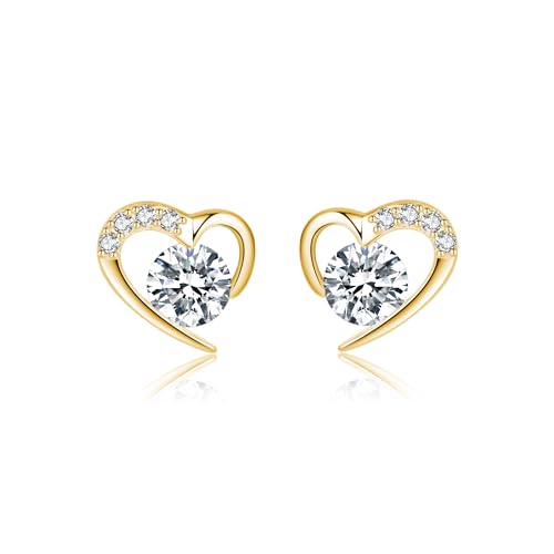 Reffeer Solid 925 Sterling Silver Cute Love Heart Stud Earrings for Women Teen Girls CZ Heart Earrings Stud Hypoallergenic