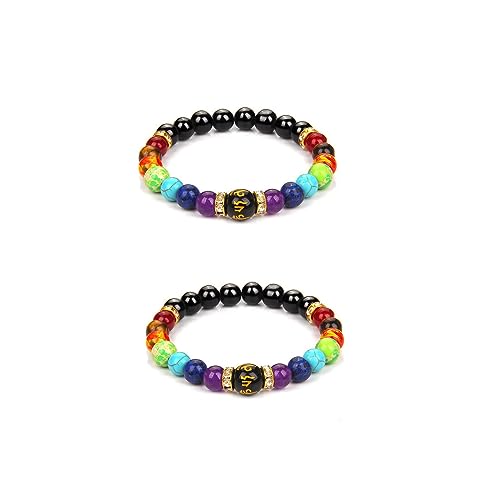Choistily 2PCS Chakras Bracelets for Women Pulsera Arus 7 Chakras Lymphatic Drainage Chakra Bracelet 7 Chakra Bracelet with Natural Stone Beaded Bracelet for Women Men