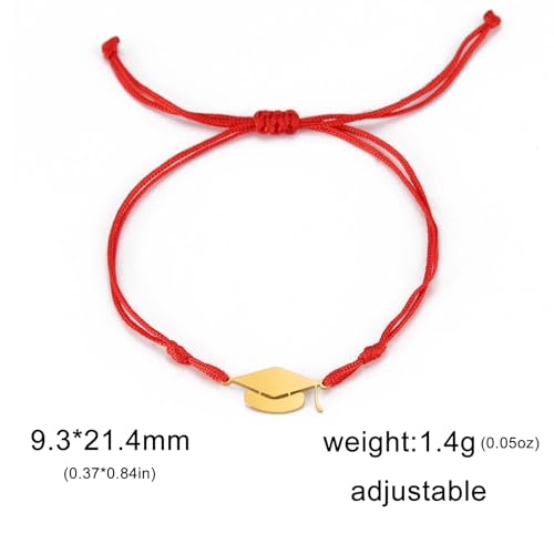 Image of Graduation Bracelets for Her Him,Class of 2026,Personalized Graduation Gifts for College High Scool 8th Grade 5th Grade Master Degree (red rope+gold Charm)