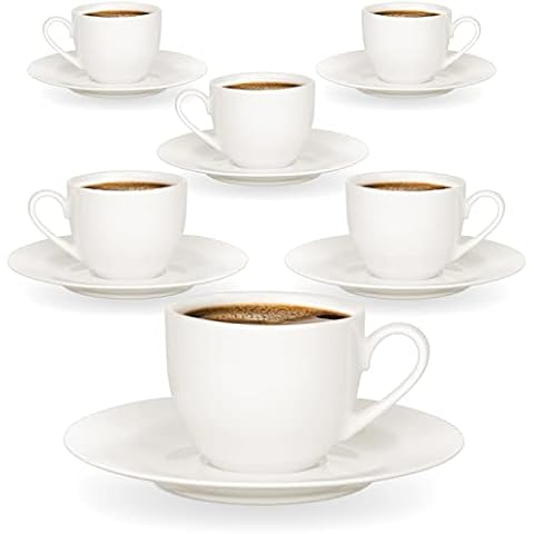 Urban Lifestyle Juego de 6 Tazas de Café con Plato de Porcelana Fina Blanca Cover