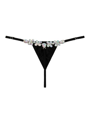 Image of RoseSeek Women's Sparkling Butterfly Chain Underwear Low Rise Cheeky G String Panty