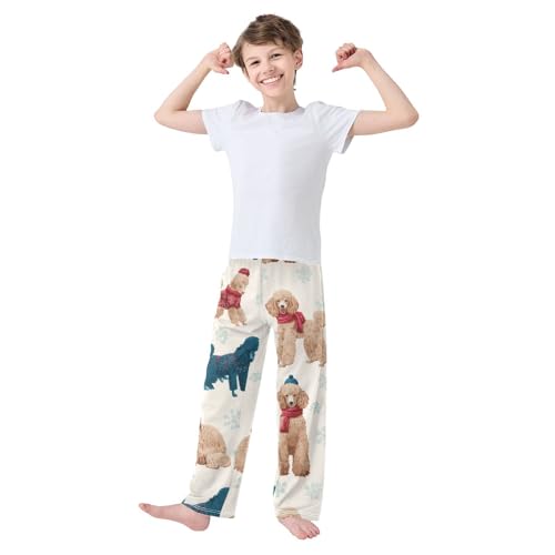 Winter Poodle Snowflake Boys Long Pants Soft Trousers Elastic Waist Kids Lounge Bottoms with Pockets S-XL3
