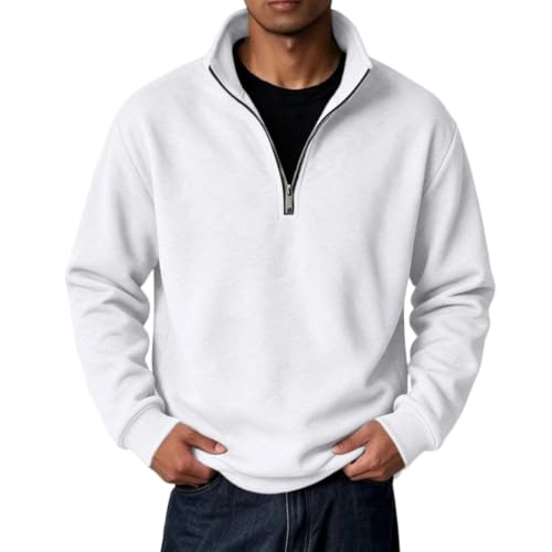 Mens 3/4 Zip Pullover Big and Tall Polo Neck Fleece Vintage Sweatshirt - image 1