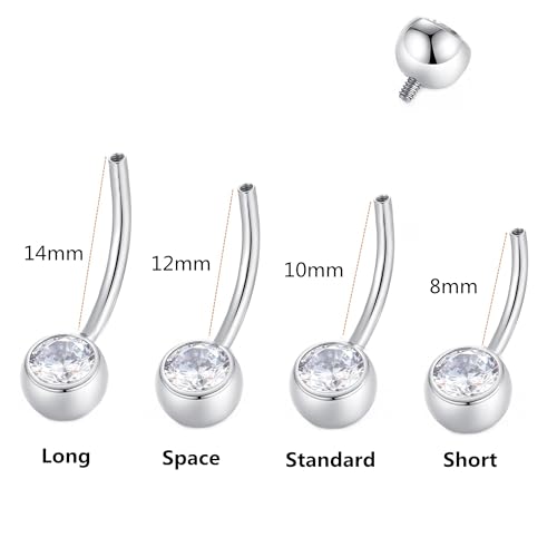 ORANGELOVE G23 Titanium Belly Button Ring - CZ Round Cubic Zirconia Internally Threaded Navel Piercing Ring - 14mm, 12mm, 10mm, 8mm - 14G Belly Piercings Barbell Jewelry for Women & Men4