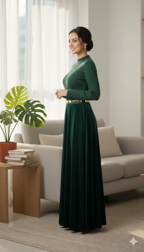Image of Winter Woolen Blouse for Women | Stretchable Winter Wear Full Sleeve Round Neck Pullover | Geometry Knitted Design | Free Size Up to 38 Bust Thermal Wool Blouse Green