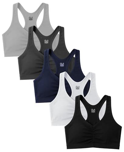 Sexy Basics Women's Cotton Spandex Racer Back Bra | 4 Way Stretch Pullover Workout Sport Bras (Multi-Pack)