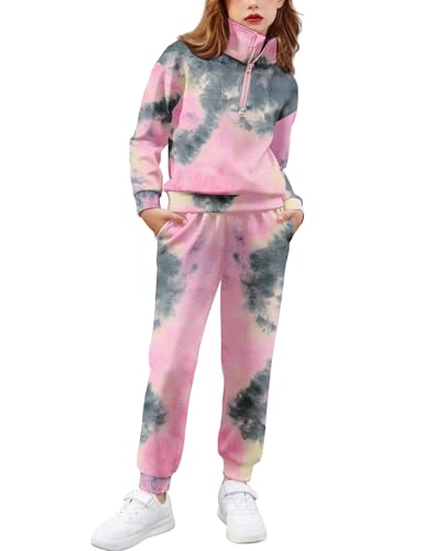 Arshiner Girls 2 Piece Outfits Sweatsuit Set Half Zip Lapel Collar Long Sleeve Sweatshirt Sweatpant Tracksuit Sets