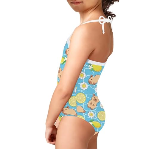 Image of Girls One Piece Swimsuit Beach Bathing Suit Toddler Floral Halter Straps Swimwear for 1-10 Years