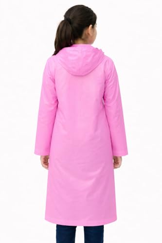 Image of Nephar Kids Boys & Girls Waterproof Hooded Raincoat | Long Length PVC Rain Wear Jacket | Lightweight Full Sleeve Button Closure Monsoon Coat