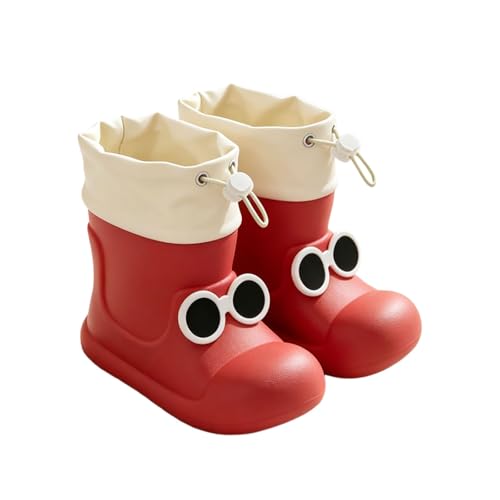 BIBOKAOKE Botas de lluvia para niños con diseño de ojos, cordón y cintura flexible, Style C03 Red, 28.5 EU