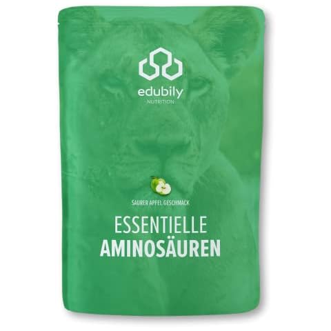 edubily nutrition® Veganes EAA Pulver • Hochwertiger EAA-Komplex aus 8 essentiellen Aminosäuren • Saurer Apfel Geschmack • 100% Recyclingfähig Cover