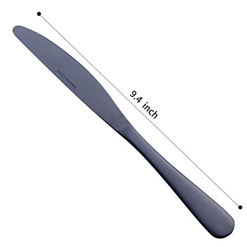 Matte Black Dinner Knife, GoGeiLi Stainless Steel Satin Finish 9.4-inch Dinner Table Knife Set, Service for 6, Dishwasher Safe