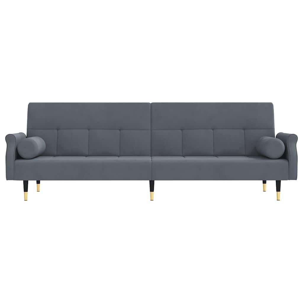 Schlafsofa Dunkelgrau Samt mit Verstellbarer Rückenlehne, Bettsofa mit Kissen, Stabiler Sperrholzrahmen und Metallfüße, Bequeme Sitz- und Liegefläche für Gäste