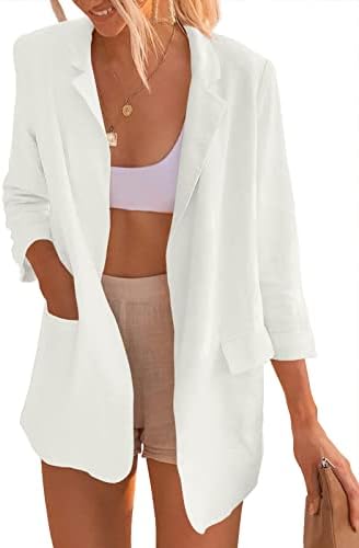 ANRABESS Womens 2023 Spring Summer Casual Open Front Long Sleeve Lightweight Work Office Jackets Blazer Suit 559baise-L White
