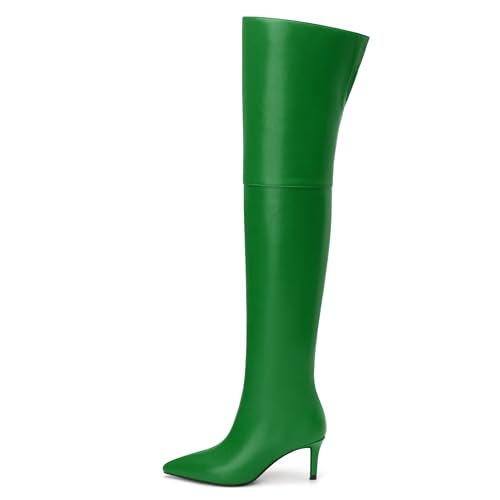 SKYSTERRY Thigh High Boots Over the Knee Boots for Women Pointed Toe Stiletto High Heel Boots Comfortable Wide Calf Side Zipper Pull On Wedding Party Dating Long Fall Boots 2.4 Inch2