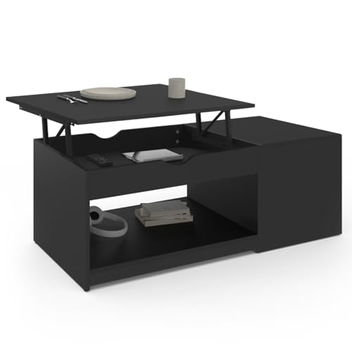 IDMarket - Table Basse Plateau relevable ELEA avec Coffre Bois Noir