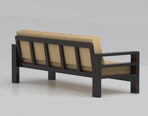 Image of Furniture Solid Sheesham Wood 3 Seater Sofa Set | Multipurpose Wooden Three Seater Lounge Sofa Set Furniture for Living Room, Home and Office (Walnut Finish)