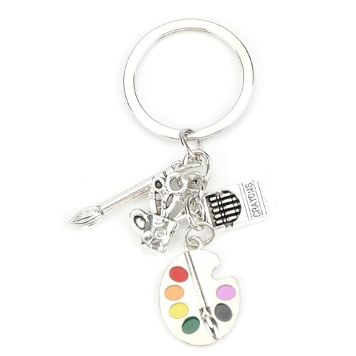 Tranbath Keychain for Art Lovers with Easel Pen Holder Palette and Brush Charms Gift for Women Good Friend Birthday Travel Essentials Inspirational Friendship Keyring