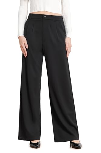 Bamans Wide Leg Dress Pants High Elastic Waisted Slacks for Curvy Women Work Business Office Casual Trousers with Pockets