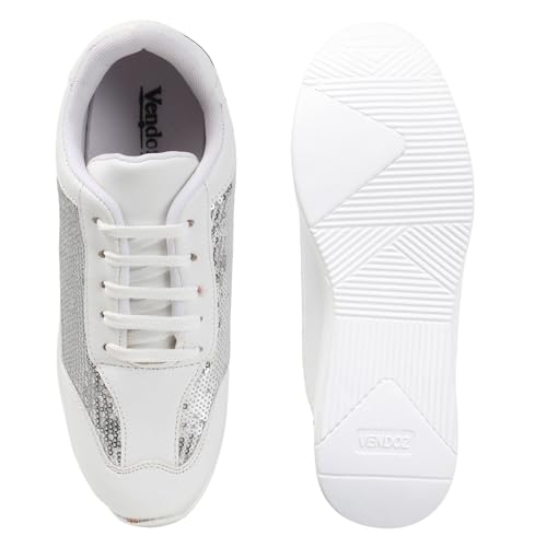 Image of Vendoz Women Wedding & Party Casual High Heel Sneakers I Cushioned Insole I Glittery & Embellished Bridal Wear I Lightweight and Stylish Shoes for Girls CNV7065